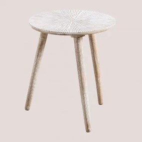 Ronde Bijzettafel Ø40 Cm Van Mangohout Nabordi Vintage Wit Hout - Sklum