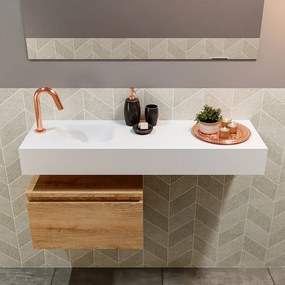 Mondiaz Andor toiletmeubel 50cm eiken met witte wastafel 100cm links met kraangat