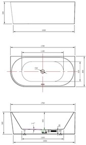 SaniGoods vrijstaand hoekbad glans wit 170x80cm rechts