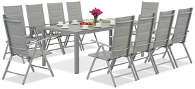 Garden Point lichtgrijze aluminium tuinmeubelen met grote Polywood Verona tafel voor 10 personen