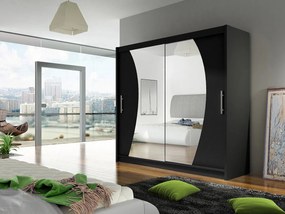 Kledingkast Closico 115, Zwart, 215x180x58cm, 152 kg, Kledingkast deuren: Schuivend, Aantal planken: 5, Aantal planken: 5