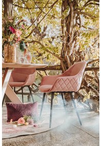 Goossens Basic Eetkamerstoel Vorst roze velvet stof met armleuning, elegant chic