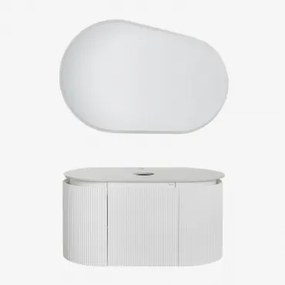 Carsone Zwevend Badkamermeubelset 90x50 Cm Van Hout Wit & Zonder Extra Eenheid & Without Sink & Ovaal Led En Anticondens 100x80 Cm Riben & Zonder -