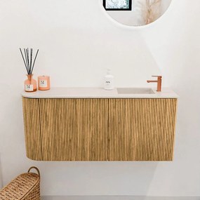 Mondiaz Joya DLux 90cm toiletmeubel ronding links oak met wastafel faye rechts 1 kraangat meli