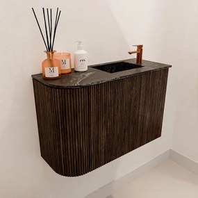 Mondiaz Joya DLux 60cm toiletmeubel ronding links walnut met wastafel faye rechts 1 kraangat lava
