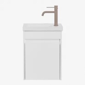 Narek Zwevend Houten Badkamermeubelset Met Geïntegreerde Wastafel Wit & Spiegelloze & Bruin - Mokka ↑20 Cm Met Aftapkraan Zonder - Sklum