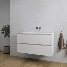 Adema Chaci Badkamermeubelset - 100x46x57cm - 1 keramische wasbak wit - zonder kraangaten - 2 lades - mat wit SW1212771/SW773927