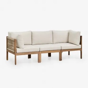 3-delige Modulaire Tuinbank Met Armleuningen Van Acaciahout Branson Wit Gardenia - Bruin Acacia - Sklum