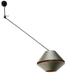 Hanglamp zwart met dubbele velours lampenkap groen met gouden binnenkant - Blitz