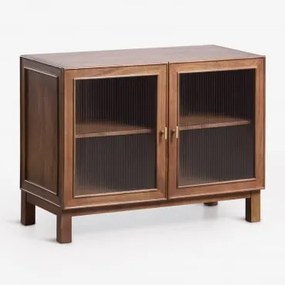 Ildara Dressoir Van Mangohout En Glas ↔︎ 100 Cm & Goudkleurig - Donker Mangohout - Sklum