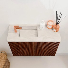 Mondiaz Joya DLux 60cm toiletmeubel ruby met wastafel faye links 1 kraangat ostra