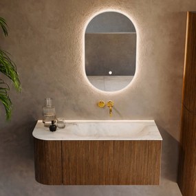 Mondiaz Kurve-dlux 105cm badmeubel ronding links dusk met 1 lade en deur en wastafel big small rechts zonder kraangat opalo