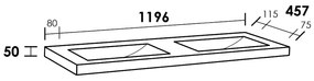 Sanituba Corestone dubbele wastafel basalt zonder kraangaten 120cm