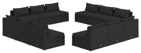 vidaXL 12-delige Loungeset met kussens poly rattan zwart
