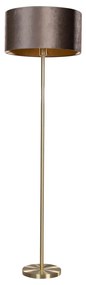 Vloerlamp messing met velours kap bruin 40cm - Simplo Klassiek / Antiek, Modern E27 rond Binnenverlichting Lamp