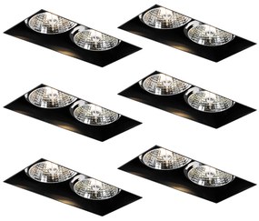 Set van 6 inbouwspots zwart GU10 70mm 2-lichts trimless - Oneon Modern GU10 Binnenverlichting Lamp