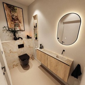 MONDIAZ TURE-DLUX 120cm toiletmeubel Washed Oak. EDEN wastafel Frappe positie rechts. Zonder kraangat. TUREDX120WASR0FRA