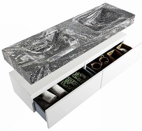 Mondiaz Alan DLux badmeubel 150cm talc 2 lades met wastafel lava dubbel zonder kraangat