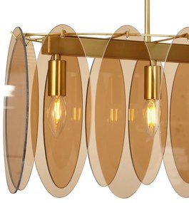 Eettafel / Eetkamer Art Deco hanglamp goud met amber glas ovaal 5-lichts - Mochan Art Deco E14 Binnenverlichting Lamp