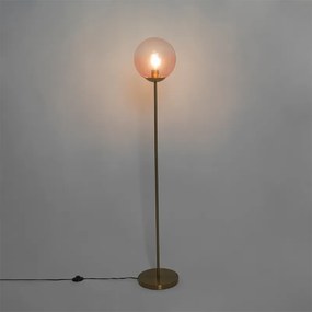 Art deco vloerlamp messing met roze glas - Pallon