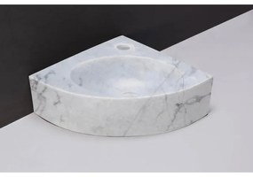 Forzalaqua Turino hoekftontein 30x30x10cm 1 kraangat zonder kraan natuursteen Carrara gepolijst 100429