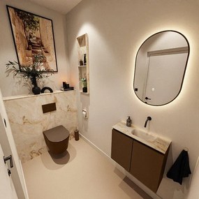 MONDIAZ TURE-DLUX 60cm toiletmeubel Rust. EDEN wastafel Frappe positie rechts. Zonder kraangat. TUREDX60RUSR0FRA