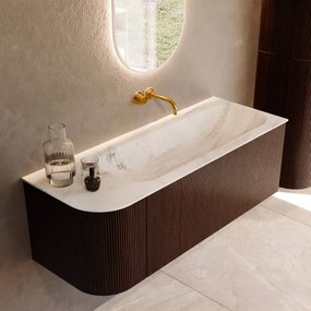 Mondiaz Kurve-dlux 125cm badmeubel ronding links ruby met 1 lade en deur en wastafel big medium rechts zonder kraangat opalo
