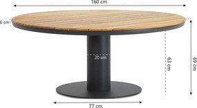 Dining Tuintafel rond 160 cm Ø laag Grijs Salerno