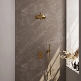 Brauer Stripe inbouw regendouche met 25cm hoofddouche, rechte muurarm en staafhanddouche set 13 messing geborsteld PVD
