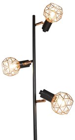 Vloerlamp zwart met koper 3-lichts - Mesh