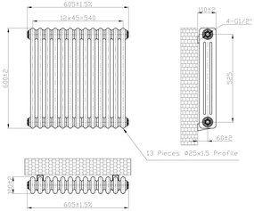 Eastbrook Imperia 3 koloms radiator 60x60cm 1081W antraciet