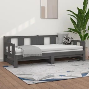 vidaXL Slaapbank uitschuifbaar massief grenenhout grijs 2x(90x190) cm
