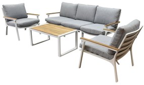 Showroommodel Porto stoel-bank loungeset 4-delig wit aluminium teak