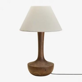 Tafellamp In Sintra Mangohout Donker Handvat Hout & Wit Ø40 Cm Menorca - Sklum