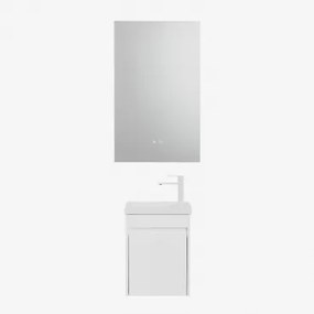 Narek Zwevend Houten Badkamermeubelset Met Geïntegreerde Wastafel Wit & Rectangular Led And Antifog 55x90 Cm Riben & Wit ↑20 Cm Met Aftapkraan Zonder