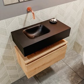 Mondiaz Andor toiletmeubel 60cm eiken met zwarte wastafel links zonder kraangat