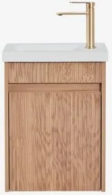 Narek Zwevend Houten Badkamermeubelset Met Geïntegreerde Wastafel Spiegelloze & Ash Brown & Geborsteld Goudkleurig ↑20 Cm Met Overloop Aftapventiel Al