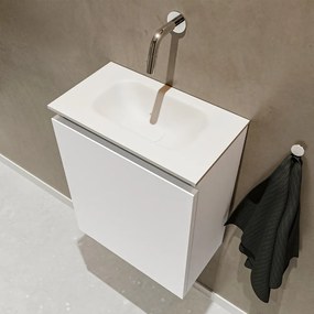 Mondiaz Ture 40cm toiletmeubel talc met wastafel talc midden geen kraangat