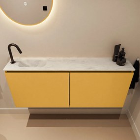 Mondiaz Ture DLux toiletmeubel 120cm ocher met wastafel opalo links met kraangat