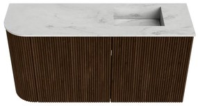 Mondiaz Joya DLux 80cm toiletmeubel ronding links walnut met wastafel faye rechts 1 kraangat opalo
