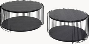 Salontafels Wire met houten glasplaat, 2-delig