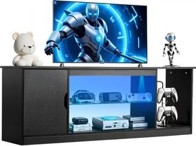 VEVOR TV-standaard voor tv's tot 65 inch, tv-tafel met lichtbalk, houten tv-kast met glazen plank en verstelbare planken, consoletafel tv-kast voor woonkamer slaapkamer, zwart