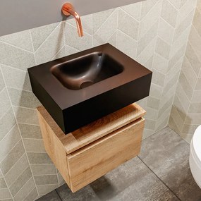 Mondiaz Andor toiletmeubel 40cm eiken met zwarte wastafel midden zonder kraangat