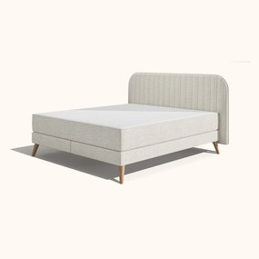 Emma Original Elite Boxspring Bed 200x200 - Beige - Strepen Hoofdbord - Beukenhout Pootjes