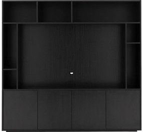 Goossens Basic Tv Meubel Madrid, 4 deuren 7 open vakken 1 tv paneel, zwart melamine, 184 x 176 x 45 cm, elegant chic