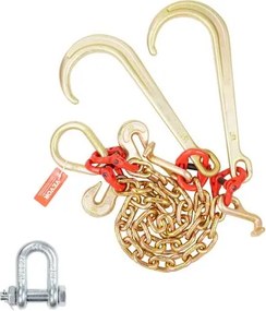 VEVOR G80 V-snaar sleepketting, 3/8 inch x 2 voet sleepketting met 15 inch J-haak, T-haak en grijphaak, zware transport sleepketting met een veilige werklast van 7800 lbs voor het bergen van platte vrachtwagens