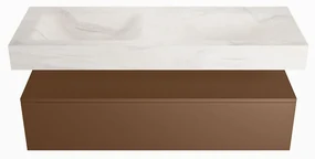 Mondiaz Alan DLux badmeubel 130cm rust 1 lade met wastafel ostra dubbel zonder kraangat