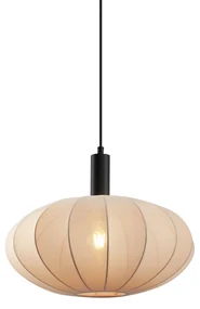Japandi hanglamp zwart met bruine stoffen kap - BidaJapandi E27 Scandinavisch rond Binnenverlichting Lamp