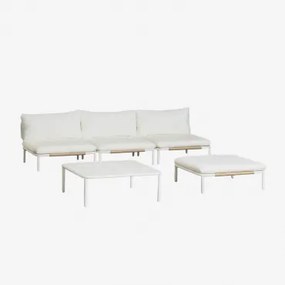 Tuinset Met 3-delige Modulaire Bank, Salontafel En Poef Van Roubly-staal Beige Amandelroos - Sklum