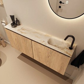 Mondiaz Ture DLux toiletmeubel 120cm washed oak met wastafel frappe rechts met kraangat